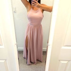 SHEIN Belle Backless Halter Neck Slit Thigh Prom Dress